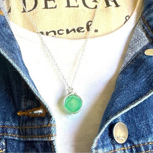 Aventurine bubble medallion sterling silver short dainty necklace